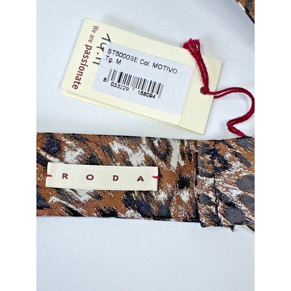 RODA Ribbon Belt Mens Unisex Medium Brown Black Animal Print Fabric D Ring Waist - Picture 3 of 7